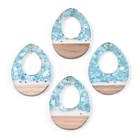 Transparent Resin & White Wood Pendants X-RESI-N039-49-1