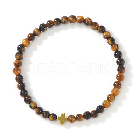 Bohemian Natural Tiger Eye Round Beads Stretch Bracelets LS-NO3013-6-1