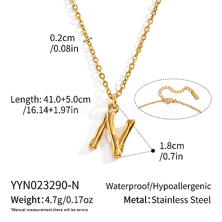 304 Stainless Steel Bamboo Initial Pendant Necklaces for Men Women WM4386-11-1