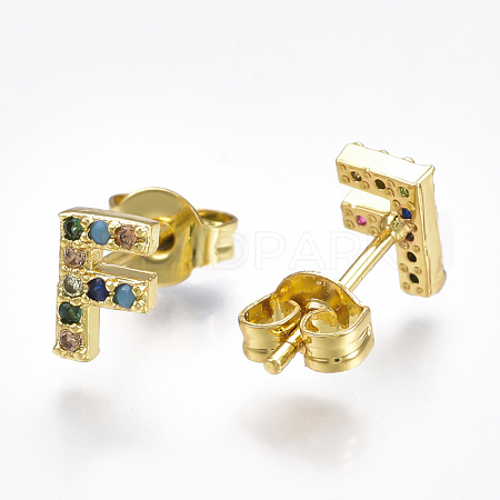 Brass Micro Pave Cubic Zirconia Ear Studs EJEW-S201-42F-1
