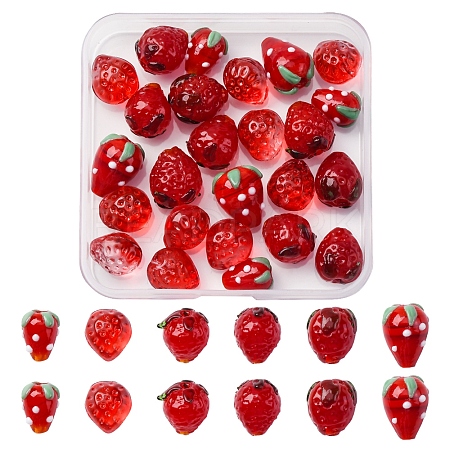 25Pcs 6 Styles Handmade Lampwork 3D Strawberry Beads LAMP-FS0001-19-1