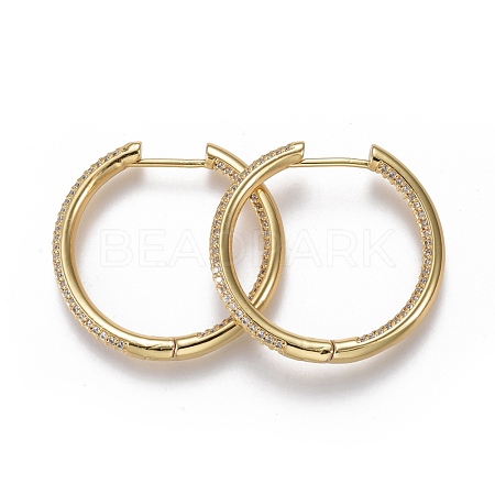 Brass Micro Pave Clear Cubic Zirconia Huggie Hoop Earrings EJEW-F252-01G-1