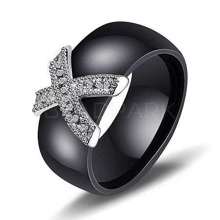 Cross Brass Micro Pave Clear Cubic Zirconia with Porcelain Finger Rings FS-WG0A171-14-1