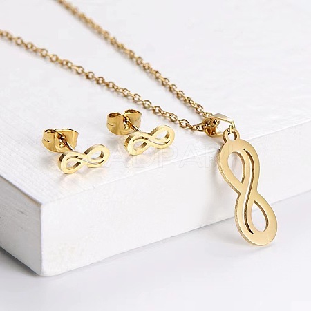 201 Stainless Steel Pendant Necklace & Stud Earring Sets FS-WGB816B-11-1