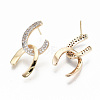 Brass Micro Pave Clear Cubic Zirconia Stud Earrings KK-T062-41G-NF-2