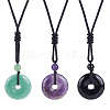 ANATTASOUL 3Pcs 3 Style Natural Mixed Gemstone Donut/Pi Disc Pendant Necklaces Set with Polyester Cord for Women NJEW-AN0001-40-1