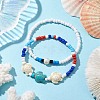 Summer Beach Turtle Synthetic Turquoise & Pearl Bracelet Sets BJEW-JB10347-02-2