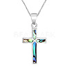 304 Stainless Steel Pave Natural Paua Shell Religion Cross Pendant Necklaces for Women FS-WG66782-01-5