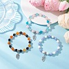 3Pcs 3 Styles Leaf Alloy Charm Bracelets BJEW-JB12467-1