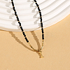 Stainless Steel Initial Pendant Faceted Round Natural Black Spinel Beaded Necklaces for Women ZD9259-9-1
