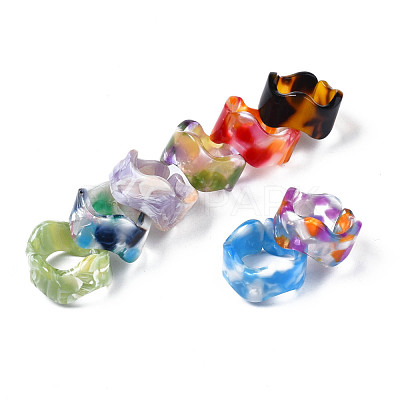Resin Wave Cuff Ring RJEW-T022-011-1