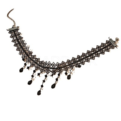 Gothic Style Spider Web Lace Alloy with Glass Teardrop Tassel Choker Necklaces for Women FS-WG111EC-01-1