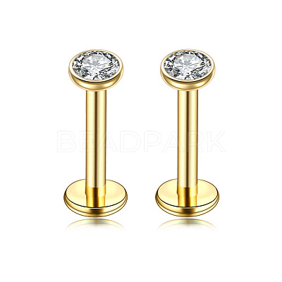 Flat Round Stainless Steel Clear Cubic Zirconia Internally Threaded Labrets WG955BE-06-1