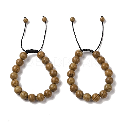 10mm Round Natural Wood Lace Stone Braided Bead Bracelets BJEW-C067-01C-17-1