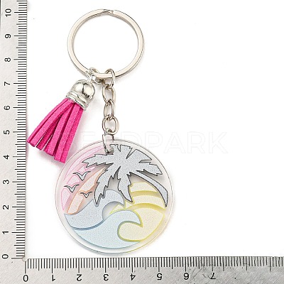 Acrylic Flat Round with Suede Tassel Pendant Keychain KEYC-G060-01E-1