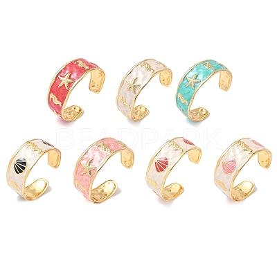 Ocean 304 Stainless Steel Enamel Cuff Bangles for Women BJEW-B159-03G-1