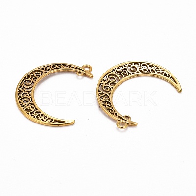 Tibetan Style Alloy Hollow Moon  2-Loop Link Pendants LS-TIBEP-5312-AG-LF-1