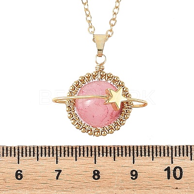 4Pcs 4 Styles Natural Labradorite & Yellow Hematoid Quartz & Amethyst & Dyed Green Jade Copper Wire Wrapped Planet Pendant Brass Cable Chain Necklaces for Women NJEW-TA00260-1