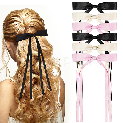 Polyester Ribbon Bowknot Alligator Hair Clips AJEW-CP0008-40A-1
