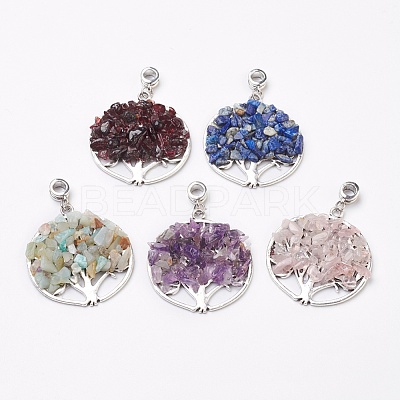 Natural Mixed Gemstone European Dangle Charms PALLOY-JF00353-1