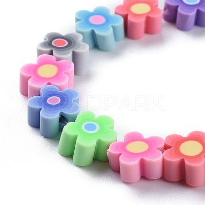 Handmade Flower Printed Polymer Clay Beads Strands X-CLAY-M003-07H-1