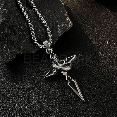Alloy Black Enamel Ring Cross Pendant Necklaces NJEW-R001-05P-1