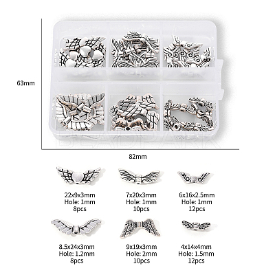 6 Styles Tibetan Style Alloy Wing Beads TIBEB-YW0001-03AS-1