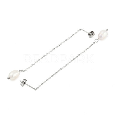 Natural Pearl Beaded Ear Thread EJEW-P219-16P-1