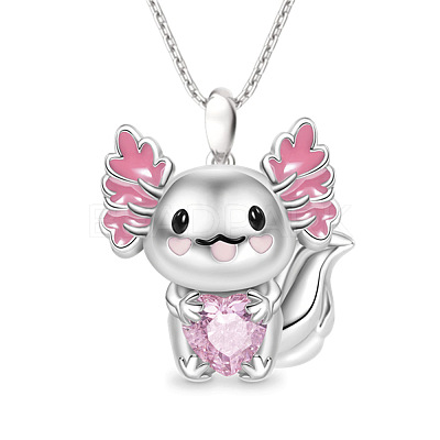 Alloy Pink Enamel Animal Axolotl Pendant Necklaces for Women FS-WGED7AD-02-1