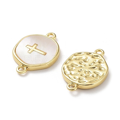Rack Plating Brass Pave Shell Connector Charms KK-Z036-08G-1