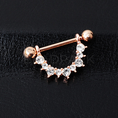316 Surgical Stainless Steel Micro Pave Clear Cubic Zirconia Piercing Nipple Rings WGC2D91-02-1
