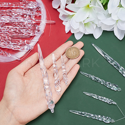45Pcs Christmas Plastic Icicle Drop Pendant Decorations DIY-WR0003-04-1