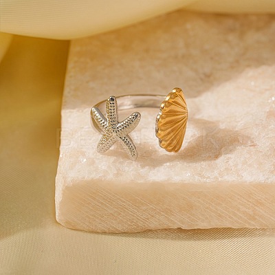 Adjustable 304 Stainless Steel Cuff Rings for Women RJEW-B135-01GP-06-1