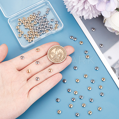 100Pcs 2 Colors 304 Stainless Steel Smooth Rondelle Beads STAS-UN0057-09-1