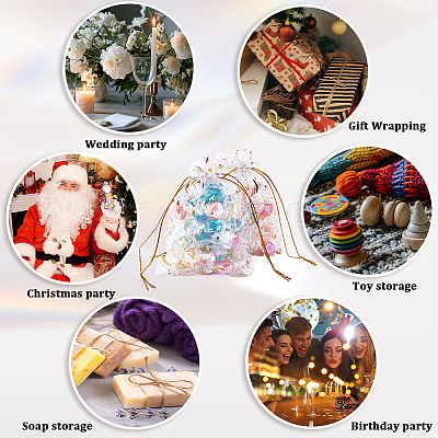 50Pcs Gold Stamping Moon & Star Organza Drawstring Gift Storage Bags OP-BBC0001-03A-01-1