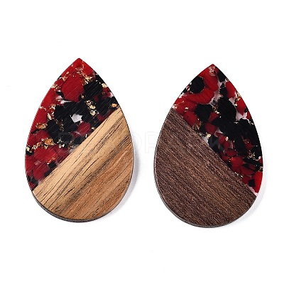 Transparent Resin & Walnut Wood Big Pendants RESI-T058-05F-1