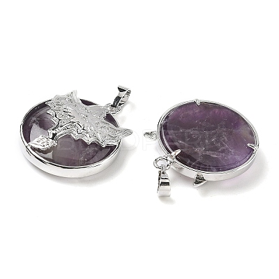 Natural Amethyst Flat Round Pendants G-G279-01P-08-1