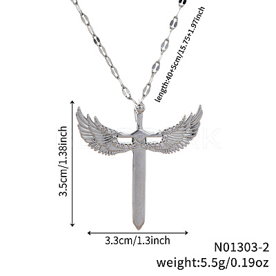 Brass Clear Cubic Zirconia 3D Cute Wing Sword Pendant Necklaces for Daily Wear GF5627-2-1