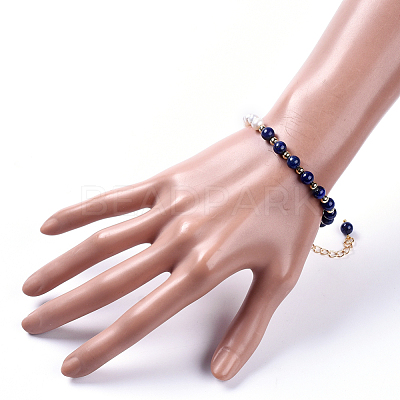 Natural Pearl & Natural Lapis Lazuli(Dyed) Beaded Bracelets BJEW-JB05153-04-1
