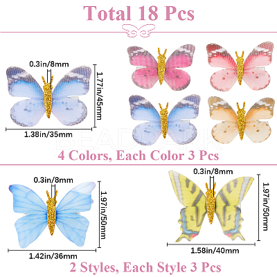18Pcs 6 Styles Cloth Butterfly Alligator Hair Clip OHAR-GF0001-39-1
