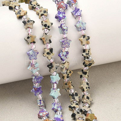 4 Styles Synthetic Imperial Jasper & Natural Picture Jasper & Unakite & Dalmatian Jasper Beads Strands G-D095-A04-1