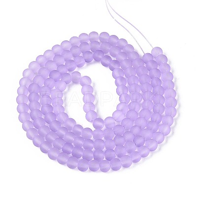 Baking Paint Lilac Frosted Round Transparent Glass Bead Strands X-GLAA-S031-6mm-25-1
