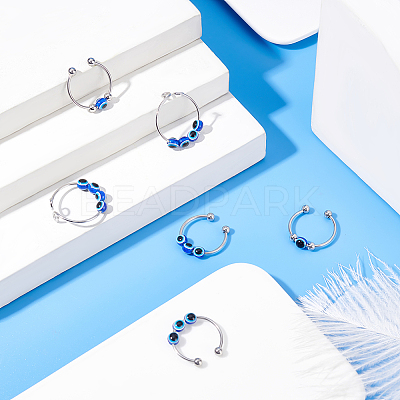 6Pcs 3 Style Resin Evil Eye Spinning Beaded Open Cuff Rings Set RJEW-PH0001-10-1