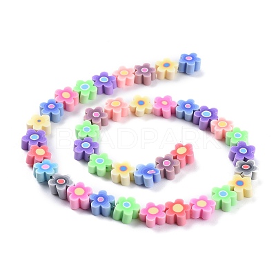 Handmade Flower Printed Polymer Clay Beads Strands X-CLAY-M003-07H-1