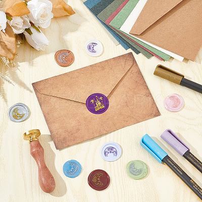 Brass Wax Seal Stamp with Wood Handle AJEW-WH0412-0329-1