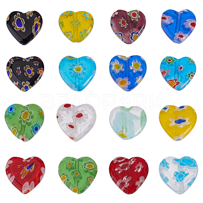 60Pcs Handmade Millefiori Glass Heart Beads LK-HY0001-01-1