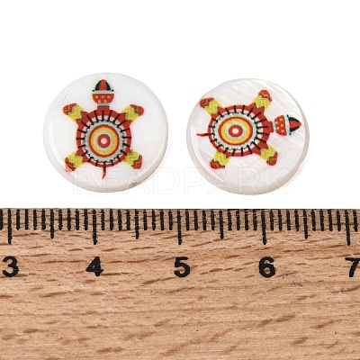 Ocean Printed Natural Freshwater Shell Flat Round Beads SHEL-A006-13D-1