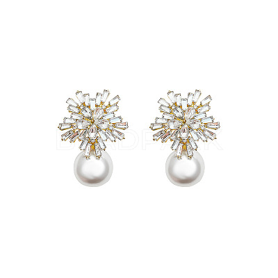 Snowflake with Round Alloy Crystal Rhinestone Dangle Stud Earrings FS-WGD1A25-01-1