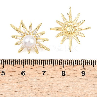 Brass Micro Pave Clear Cubic Zirconia Stud Earrings EJEW-F405-03G-1
