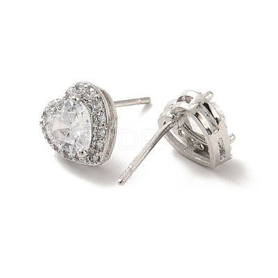 Clear Cubic Zirconia Heart Stud Earrings EJEW-K093-21P-1